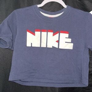 Nike Women's blue Crop Top with Bold Logo small